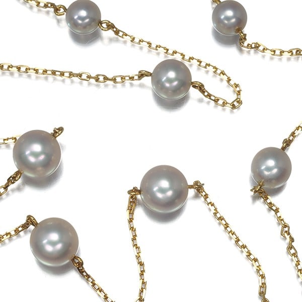 Gold Mikimoto Necklace Akoya Pearl 4.8-6.2Mm Station 18K 750 Yellow (1 of 4)