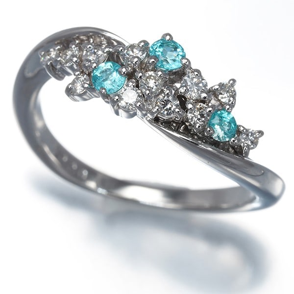 Gold Paraiba Tourmaline 0.13Ct Diamond 0.20Ct Ring 18K 750 White (1 of 5)