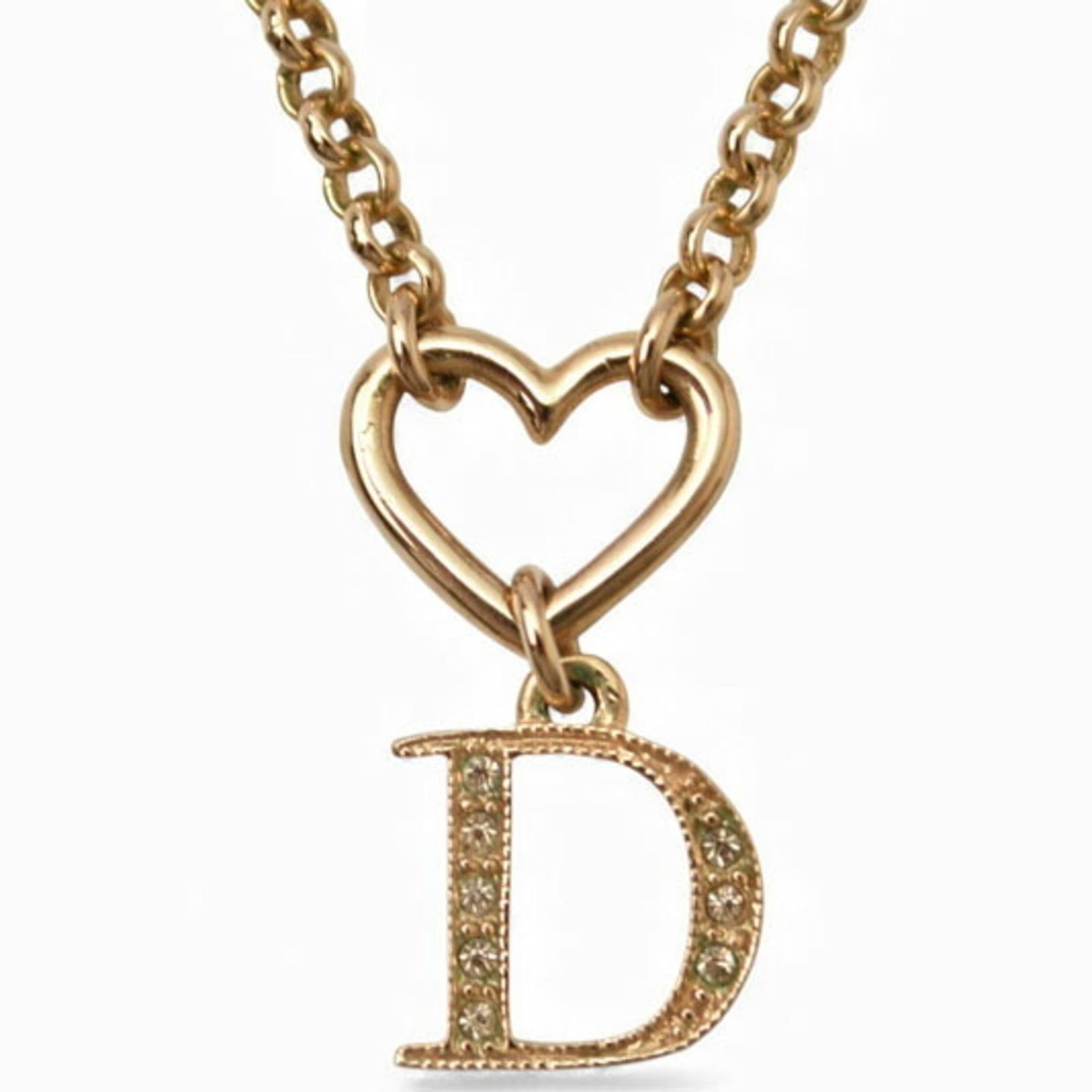 rhinestones Christian Dior necklace with heart gold: rhinestones Christian Dior necklace with heart gold This listing features rhinestones Christian Dior necklace with heart gold. Item specifics are provided below. Item Specifics: Brand: Christian