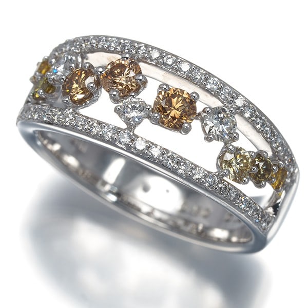 Platinum Yellow &Brown &Clear Diamond 0.50Ct/ 0.40Ct Openwork Ring 900 (1 of 4)