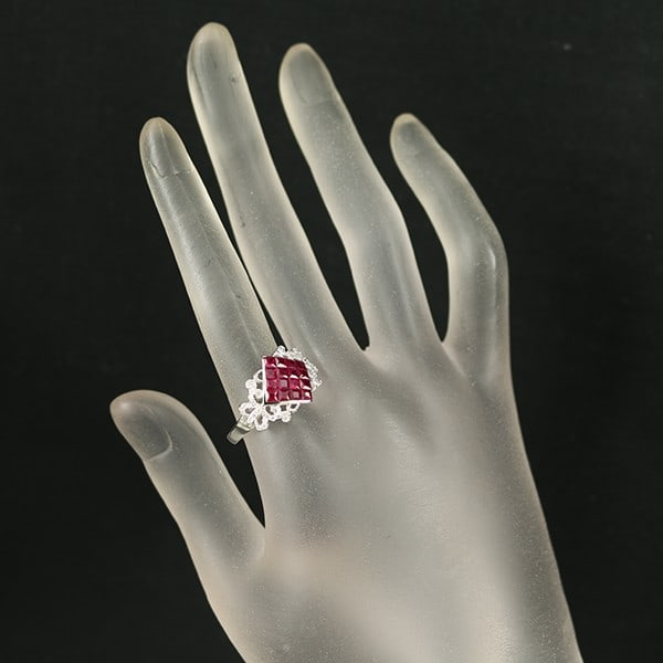Gold Ruby Diamond 0.20Ct Ring 18K 750 White - 4