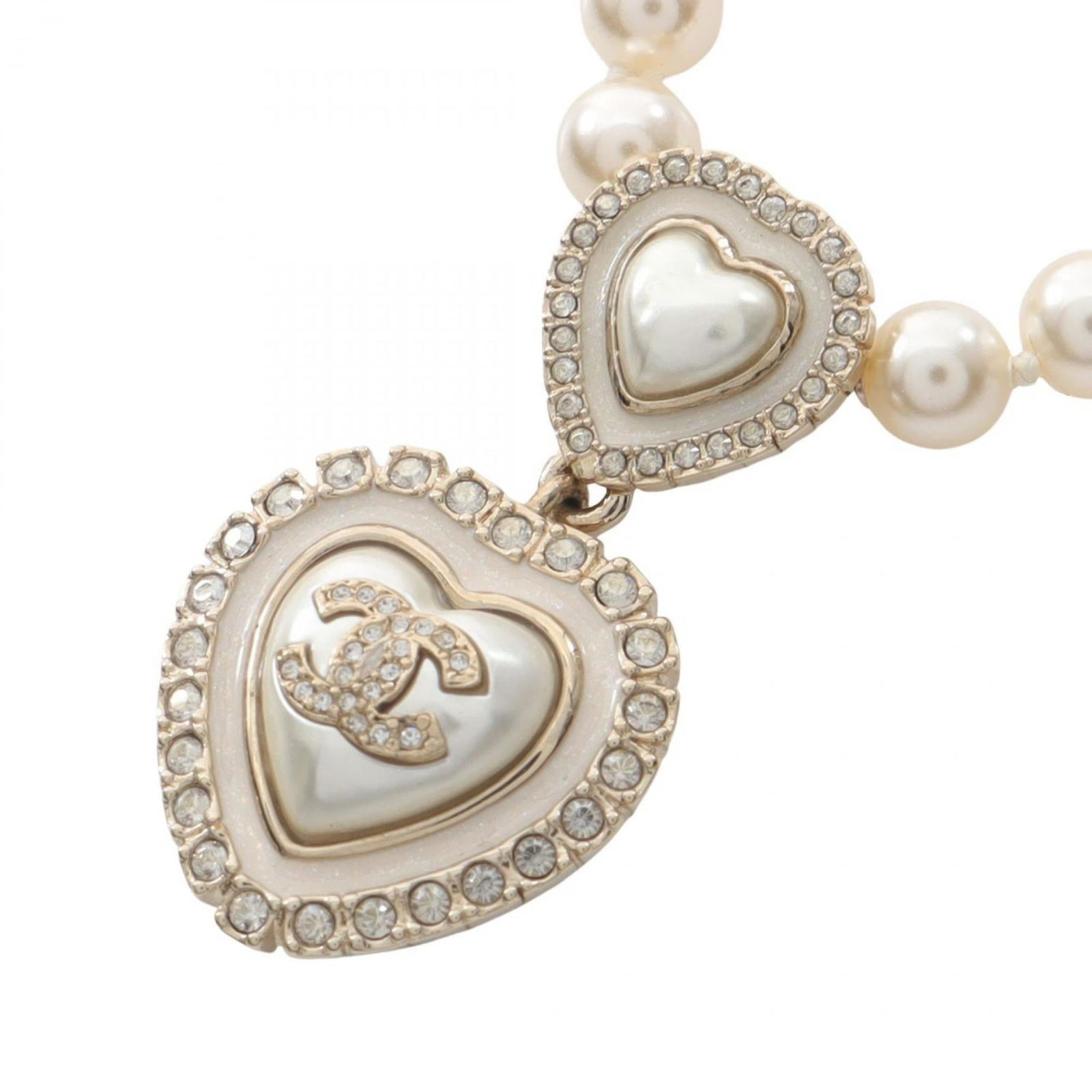Clear. - CHANEL Coco Mark Heart Necklace - Gold-Plated - with Faux Pearl and Rhinestones -: Clear. - CHANEL Coco Mark Heart Necklace - Gold-Plated - with Faux Pearl and Rhinestones - Available in White - Gold This listing features Clear. - CHANEL Coco Mark Heart Necklace - Gold-Plated -