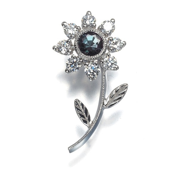 Wg Mikimoto Brooch Alexandrite 0.26Ct Diamond 0.27Ct Flower Pin 18K (1 of 8)