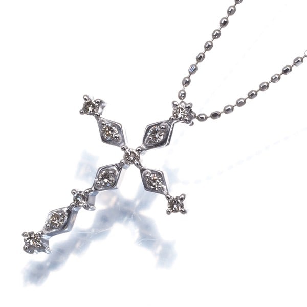 Gold Diamond 0.16Ct Cross Necklace 18K 750 White (1 of 4)