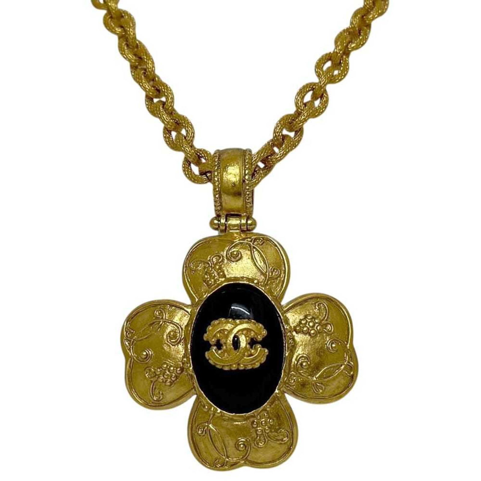 Women's - Chanel Necklace ec-24724 Gold Black Coco Mark GP 06 A CHANEL Clover Long with Stone Chain (1 of 11)