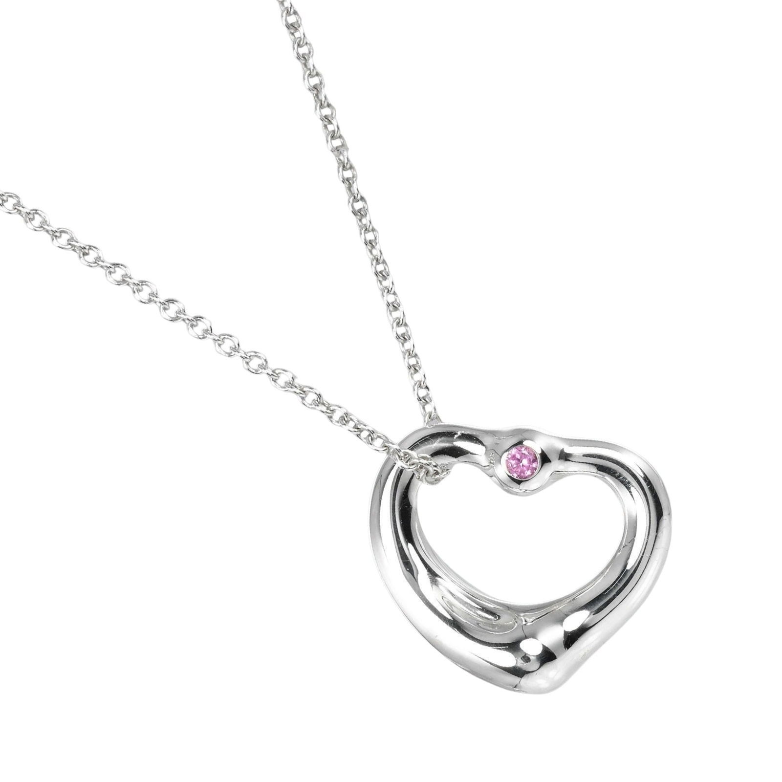 Approximately 3.5g - Tiffany & Co. Open Heart Necklace in 925 Sterling Silver with Pink Sapphire: Approximately 3.5g - Tiffany & Co. Open Heart Necklace in 925 Sterling Silver with Pink Sapphire This listing features Approximately 3.5g - Tiffany & Co. Open Heart Necklace in 925 Sterling Silver