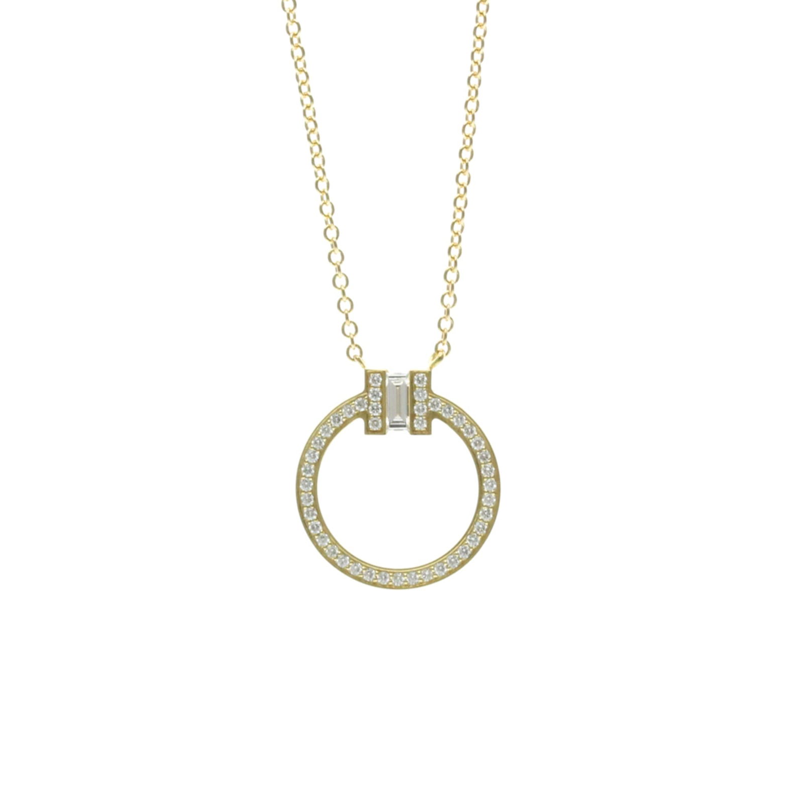 Men Fashion Pendant Necklace (Gold) - Tiffany T Circle Diamond Necklace Yellow Gold (18K) Diamond (1 of 15)