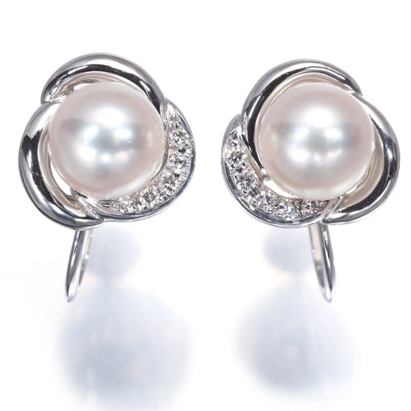 Platinum Tasaki Earrings Akoya Pearl 7.7Mm Diamond 0.04Ct/ 0.04Ct 900 (1 of 5)