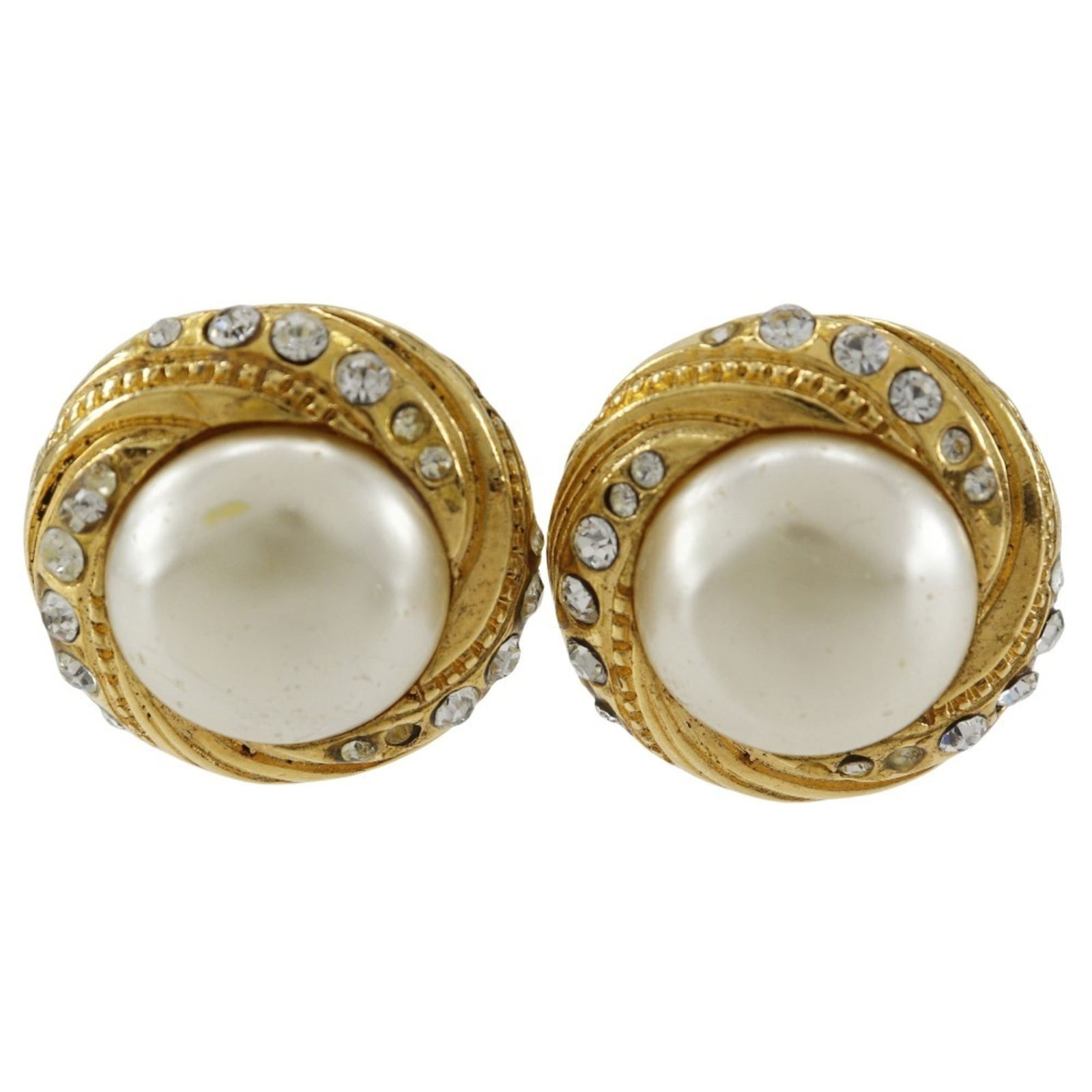Rhinestone - Chanel Clip Earrings Artificial Pearl - Gold Plating: Rhinestone - Chanel Clip Earrings Artificial Pearl - Gold Plating This listing features Rhinestone - Chanel Clip Earrings Artificial Pearl - Gold Plating. Item specifics are provided below. Item