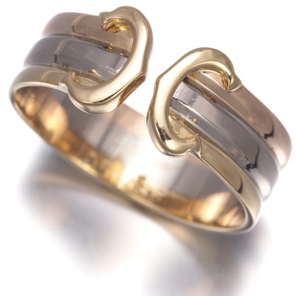 Gold Cartier Ring 2C Double C C2 3Color Sm Eu53 18K 750 Yellow White Rose (1 of 5)