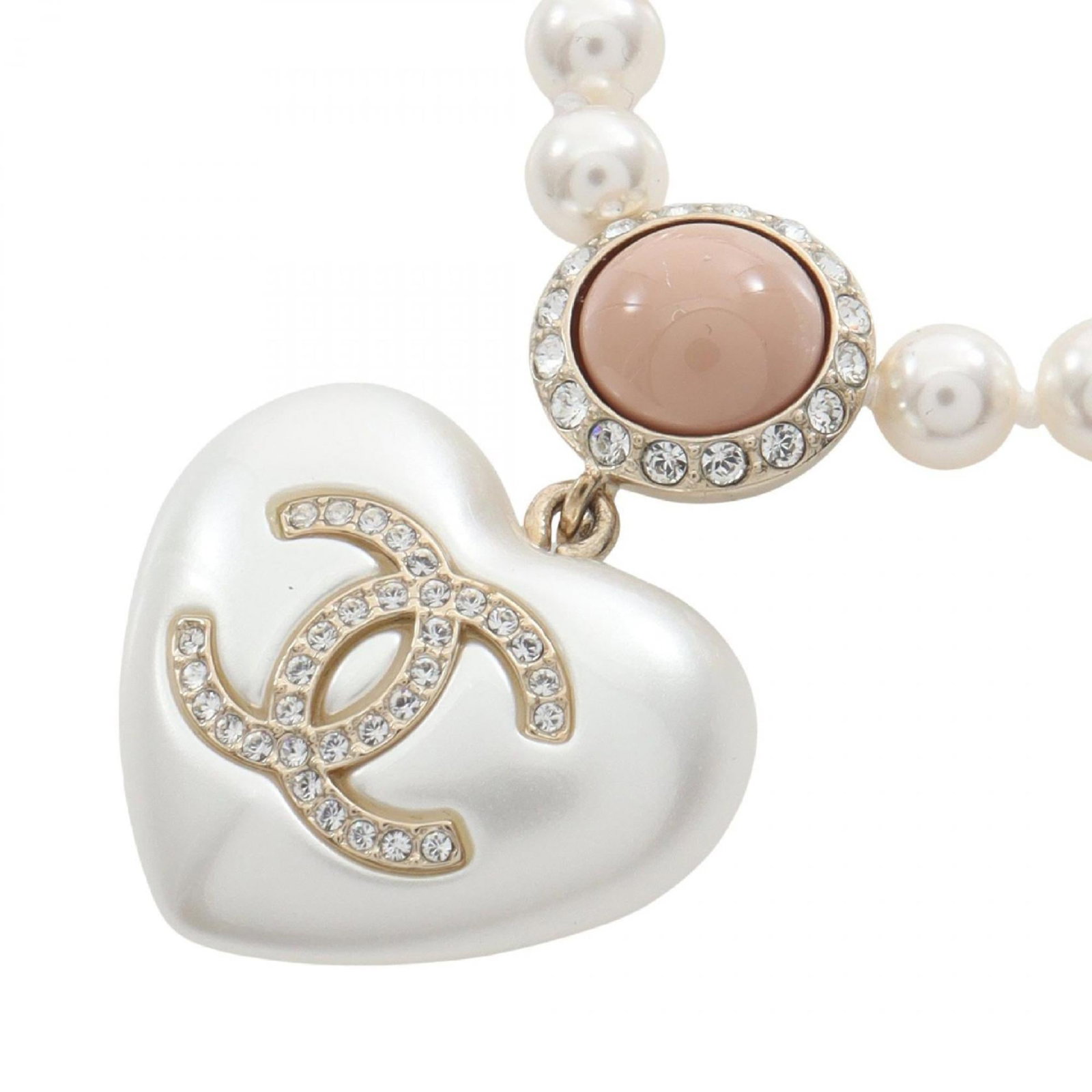 Pink - CHANEL Coco Mark Heart Necklace - Gold-Plated - with Faux Pearls and Rhinestones - Available (1 of 8)