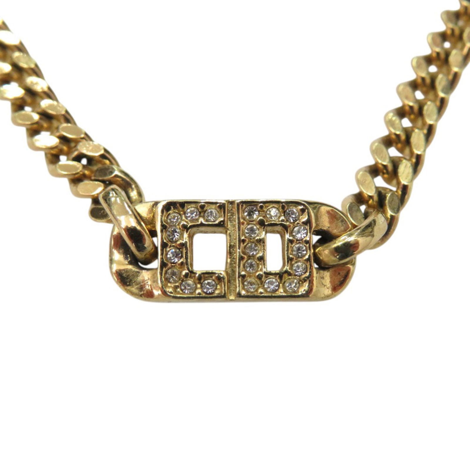 (0575) Christian Dior CD logo necklace with rhinestones in gold from the 1980s and 1990s (1 of 10)