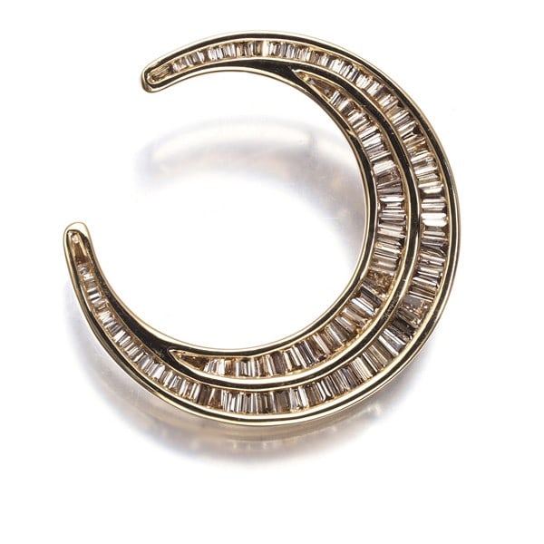 Gold Brown Diamond 0.74Ct Moon Tapered-Cut Baguette-Cut Pendant 18K 750 Yellow (1 of 4)