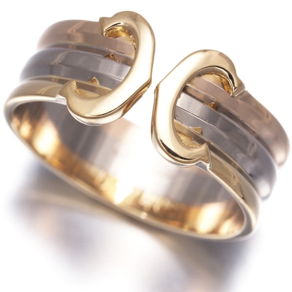 Gold Cartier Ring 2C Double C C2 3Color Sm Eu49 18K 750 Yellow White Rose (1 of 6)