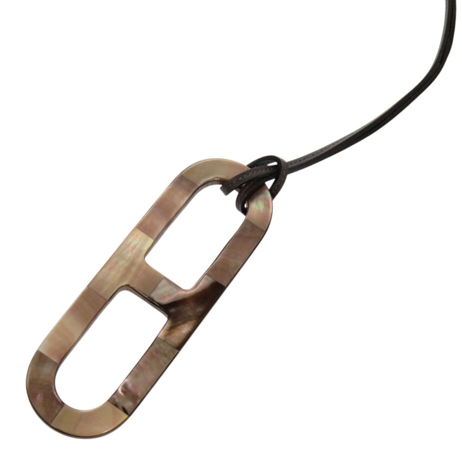 HERMES Chaine d'Ancre Shell Wood Brown Gray Beige Necklace 0270 (1 of 4)