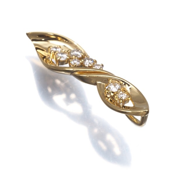 Gold Diamond 0.24Ct Leaf Pendant 18K 750 Yellow - 2