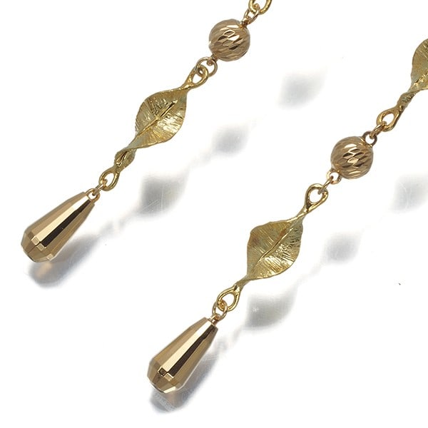 Gold Hook Leaf Ball Bead Earrings 18K 750 Yellow - 2