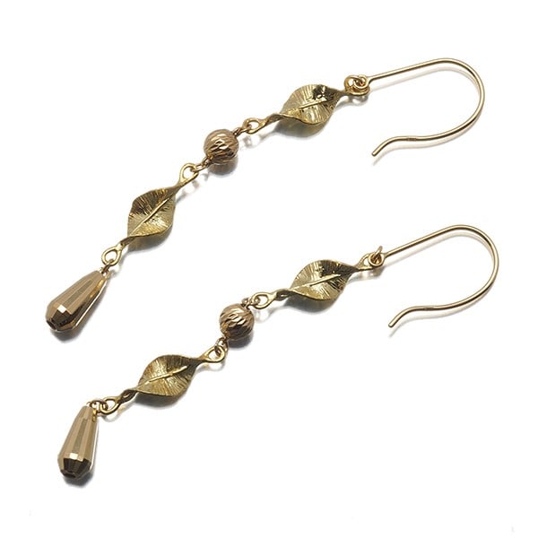 Gold Hook Leaf Ball Bead Earrings 18K 750 Yellow - 3