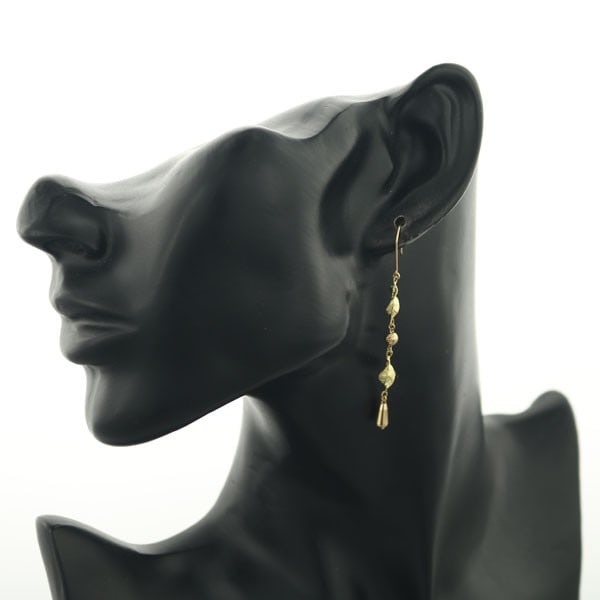 Gold Hook Leaf Ball Bead Earrings 18K 750 Yellow - 4