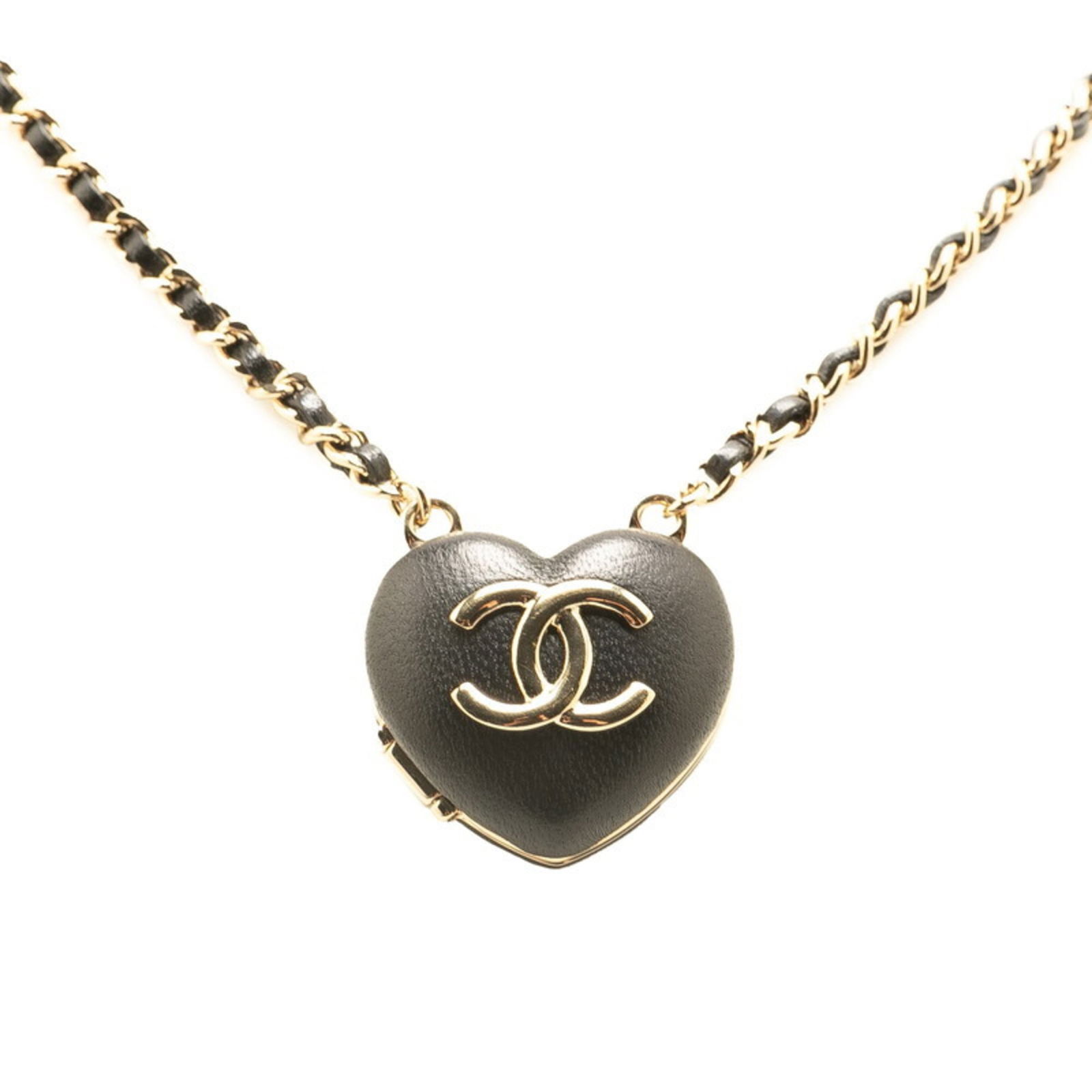 Women CHANEL Coco Mark Heart Mirror Locket Pendant Necklace in Black and Gold Lambskin for: Women CHANEL Coco Mark Heart Mirror Locket Pendant Necklace in Black and Gold Lambskin for This listing features Women CHANEL Coco Mark Heart Mirror Locket Pendant Necklace in Black and Gold Lambskin