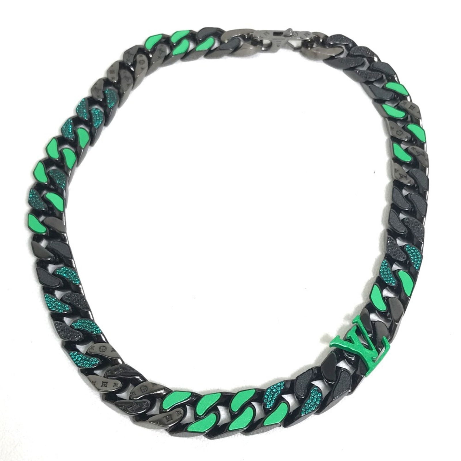 Black/ Green - LOUIS VUITTON MP2853 LV Collier Chain Link Patches Necklace in Metal - Men's (1 of 13)