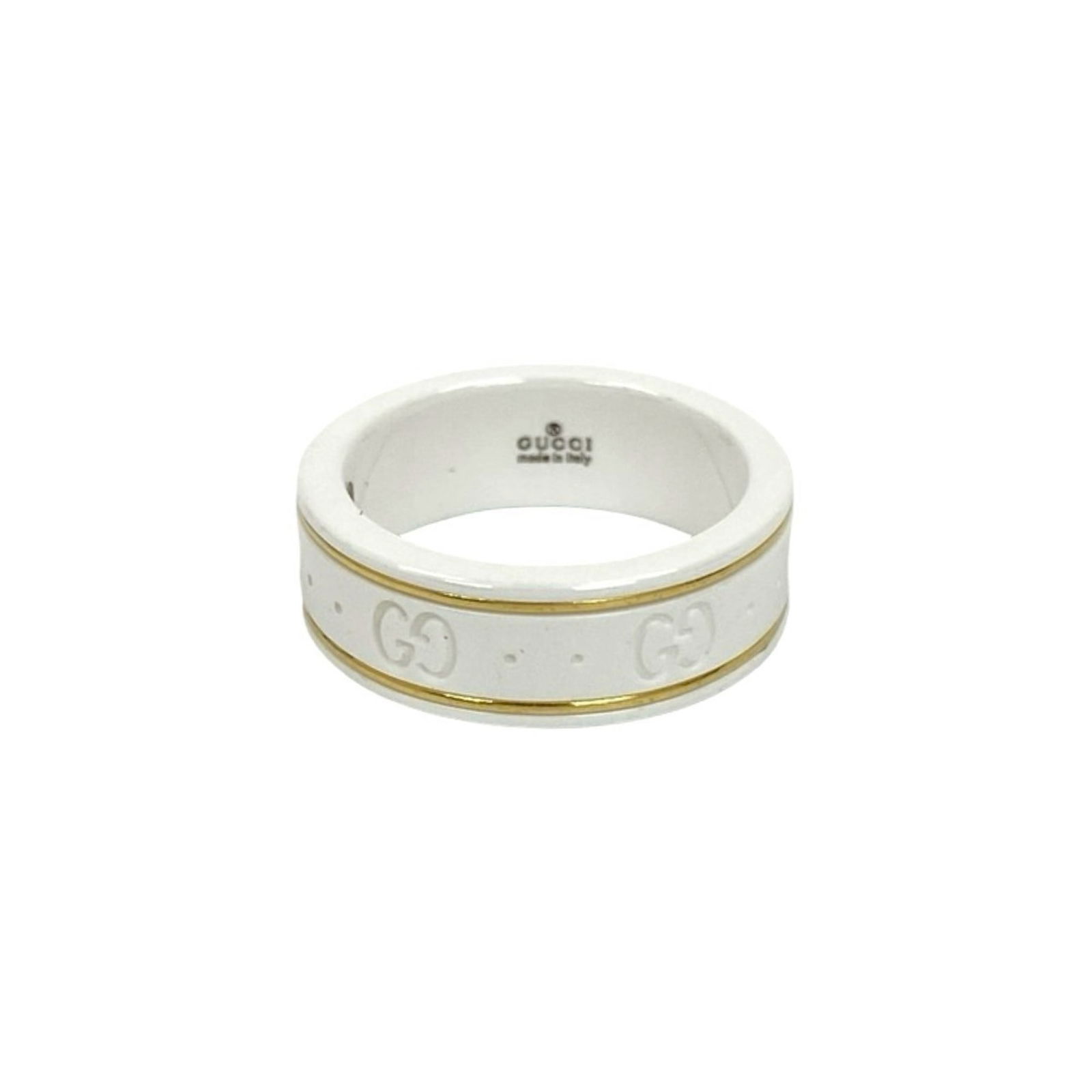 Ceramic Gucci Band Ring: Ceramic Gucci Band Ring This listing features Ceramic Gucci Band Ring. Item specifics are provided below. Item Specifics: Brand: Gucci Type: Band Ring Gender: Women Color: Gold, White Material: Cerami