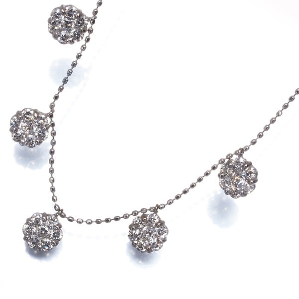 Gold Diamond 1.00Ct Flower Station Necklace 18K 750 White (1 of 4)