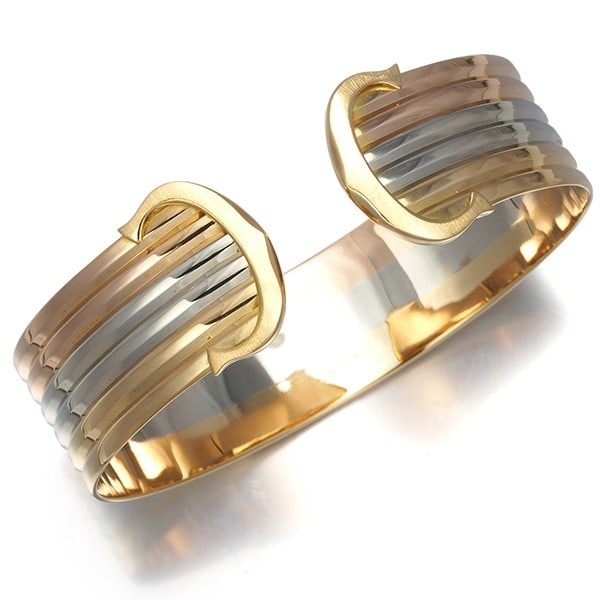 Rg Cartier Bracelet 2C Double C C2 3Color Cuff Bangle 18K Yg/ Wg/ (1 of 5)