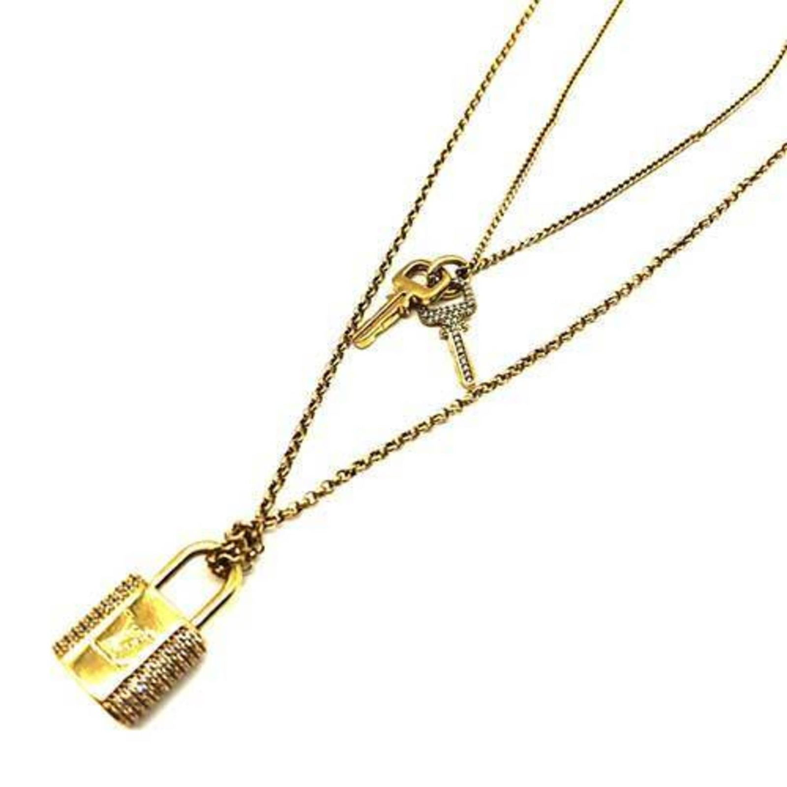 VUITTON Louis Vuitton LV Padlock Necklace M01593 Gold Rhinestone Women's LOUIS (1 of 9)