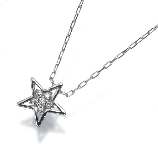 Gold Star Jewelry Necklace Diamond 0.02Ct Star 18K 750 White (1 of 4)