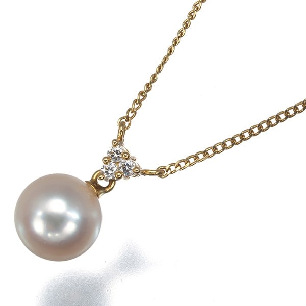 Gold Tasaki Necklace Akoya Pearl 7.5Mm Diamond 0.04Ct 18K 750 Yellow (1 of 4)