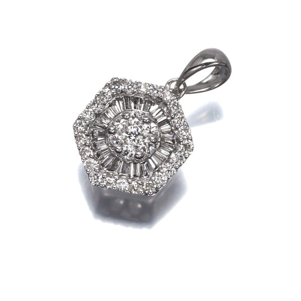 Gold Diamond 0.32Ct Flower Tapered-Cut Pendant 18K 750 White (1 of 4)