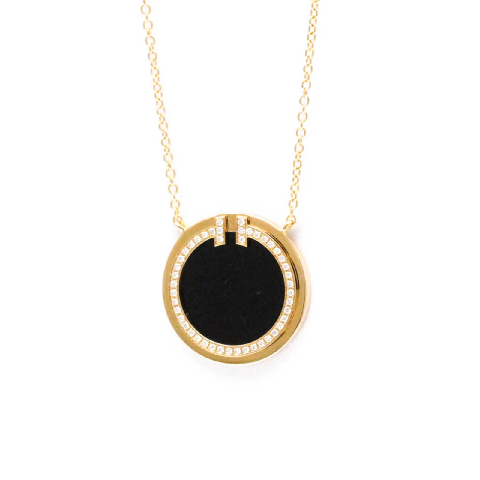Women Fashion Pendant Necklace (Pink Gold) - Tiffany T TWO Circle Diamond Onyx Necklace Pink Gold (1 of 12)
