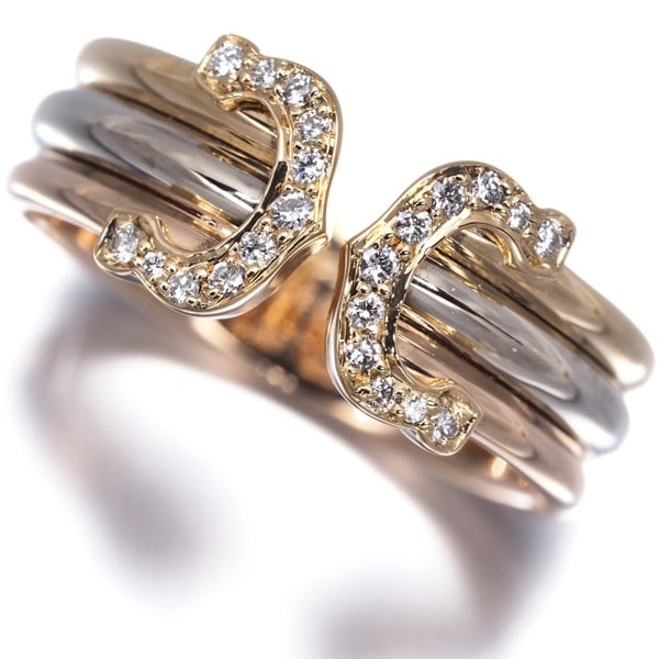 Rg Cartier Ring Diamond 2C Double C C2 3Color Sm Eu52 18K Yg/ Wg/ (1 of 7)
