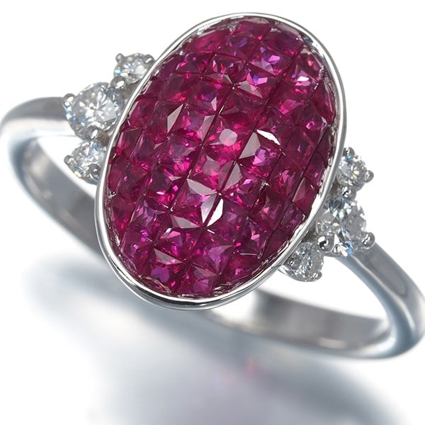 Gold Ruby 0.80Ct Diamond 0.20Ct Ring 18K 750 White (1 of 5)