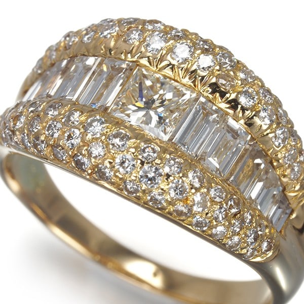 Yg Ponte Vecchio Ring Diamond 2.14Ct Princess-Cut Us7.25-7.5 18K (1 of 5)