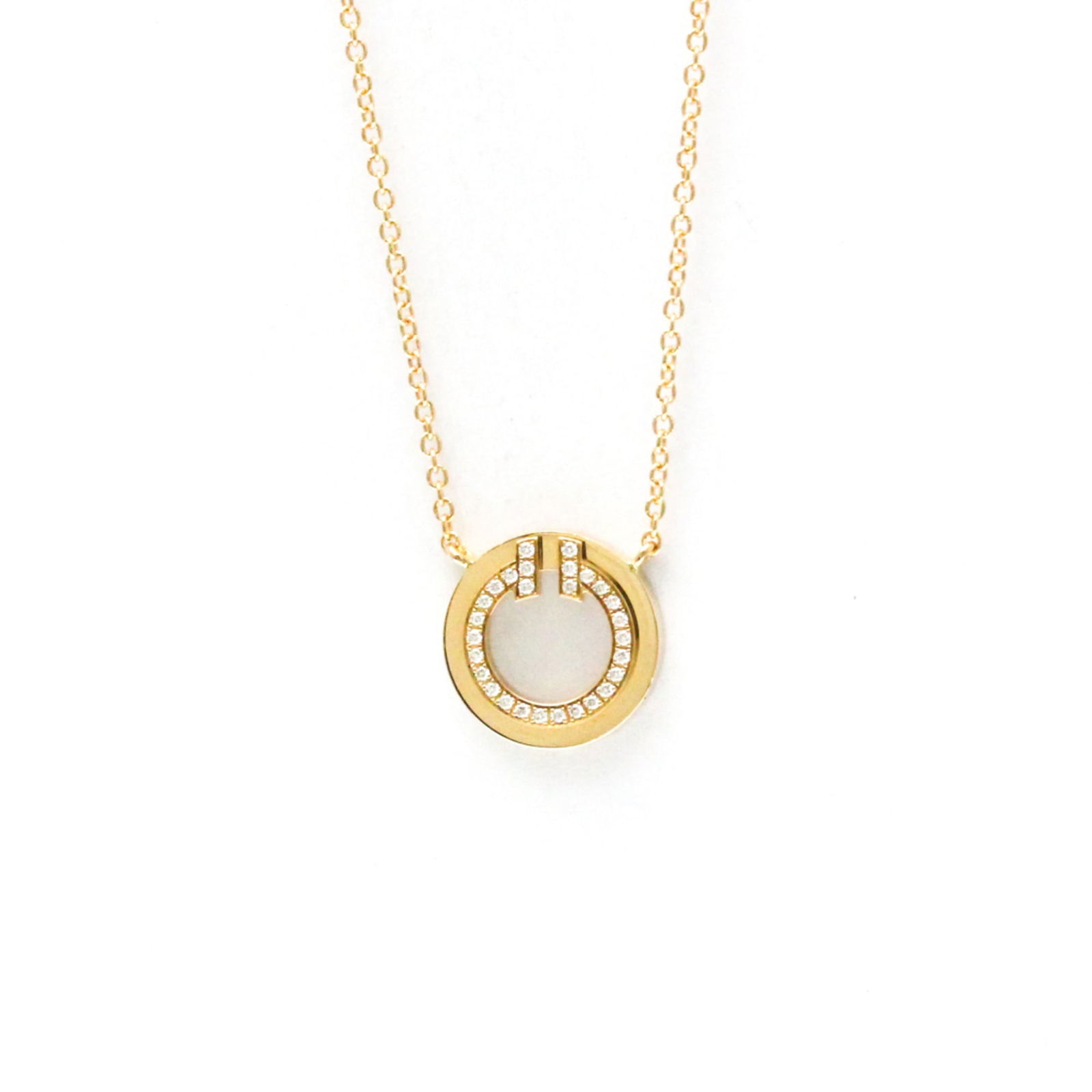 Women Fashion Pendant Necklace (Pink Gold) - Tiffany T Circle Mini Diamond Necklace Pink Gold (18K) (1 of 12)