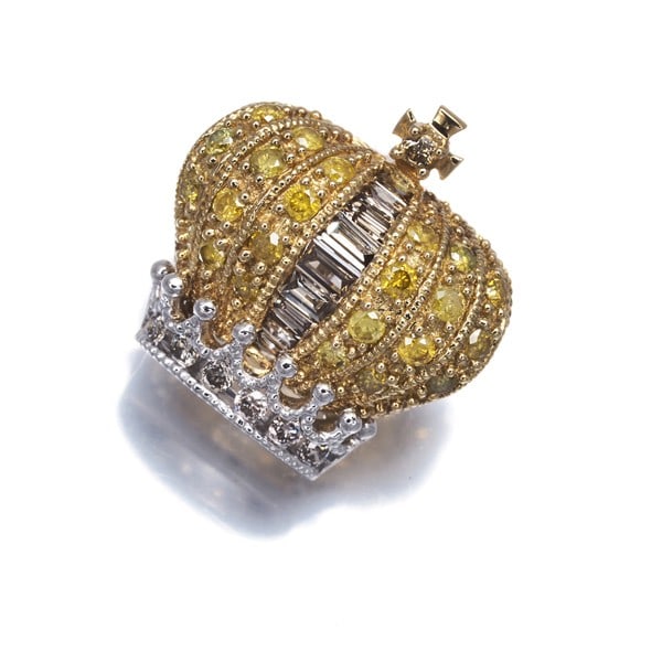 Wg Kasahara Masumi Pendant Yellow &Brown Diamond Crown Cross 18K Yg/ (1 of 4)