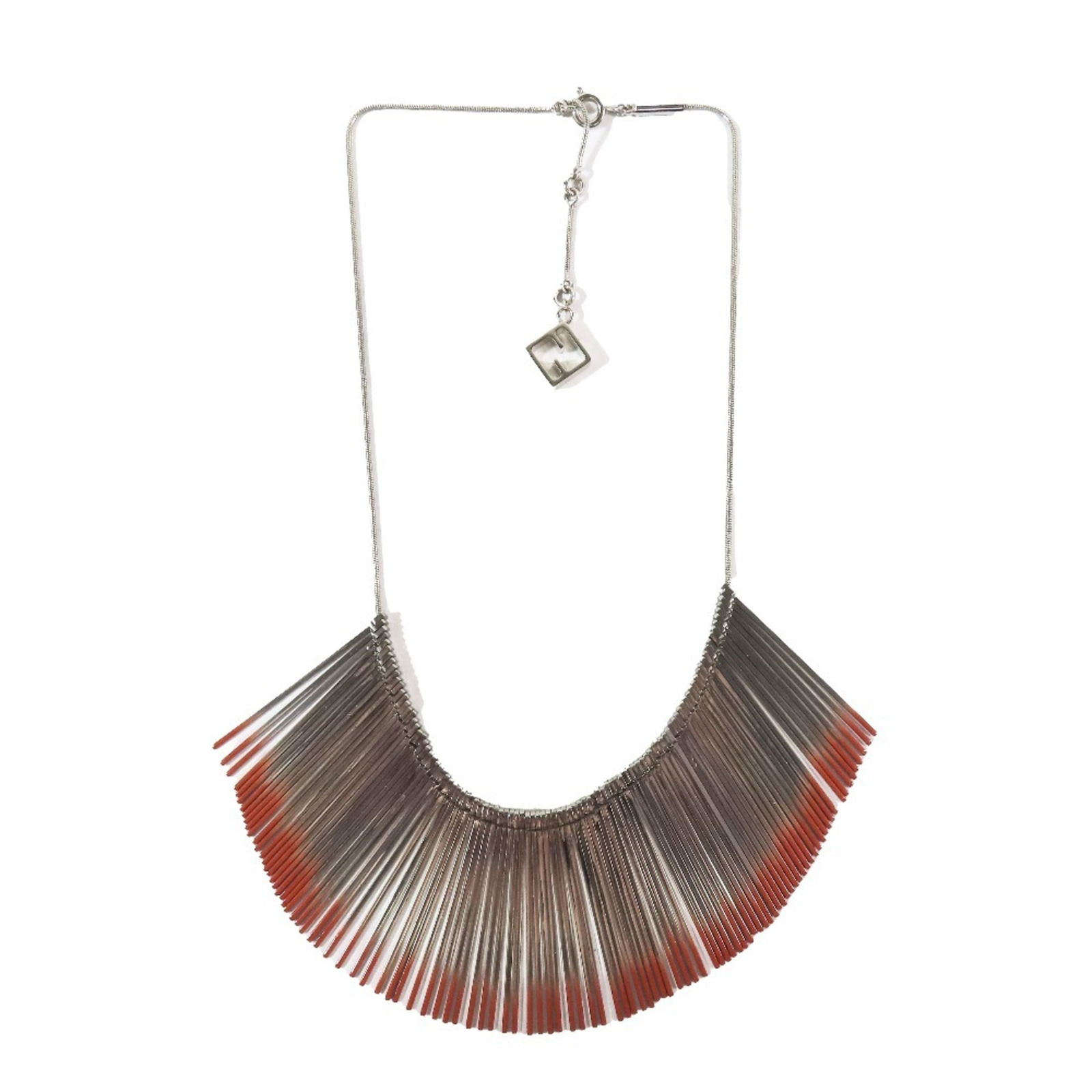 Women's - FENDI Native American Metal Tassel Necklace Choker with FF Logo - Silver and Red: Women's - FENDI Native American Metal Tassel Necklace Choker with FF Logo - Silver and Red This listing features Women's - FENDI Native American Metal Tassel Necklace Choker with FF Logo - Silver and