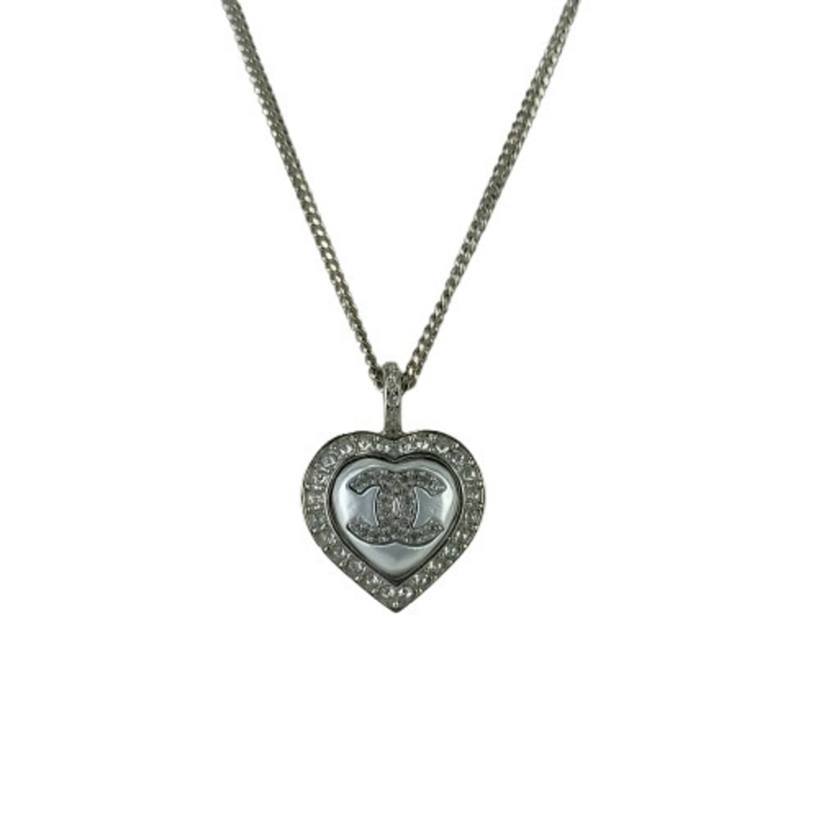 Women's - CHANEL Coco Mark Heart Necklace ABB617 - Silver Metal with Rhinestones and Faux Pearls: Women's - CHANEL Coco Mark Heart Necklace ABB617 - Silver Metal with Rhinestones and Faux Pearls This listing features Women's - CHANEL Coco Mark Heart Necklace ABB617 - Silver Metal with Rhinestones