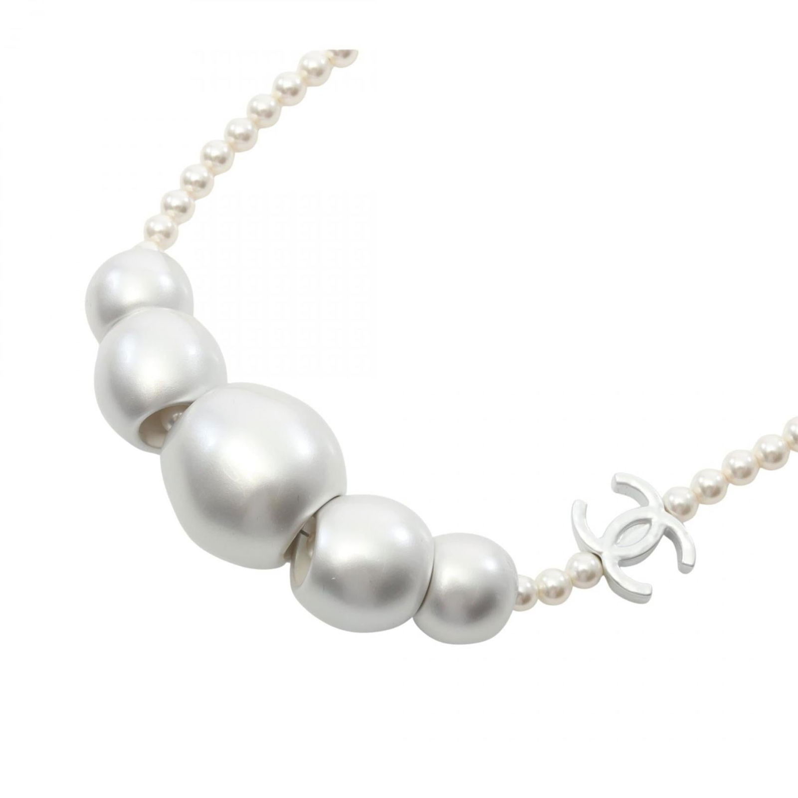ABE925 - Chanel Coco Mark Necklace in Stainless Steel with Faux Pearls - Silver and Ivory (1 of 6)