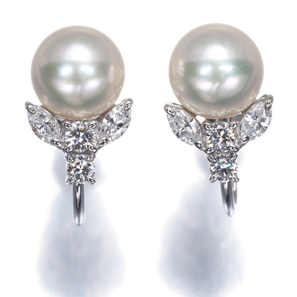 Wg Mikimoto Earrings Akoya Pearl 8.0Mm Diamond 0.27Ct/ 0.28Ct 18K (1 of 5)