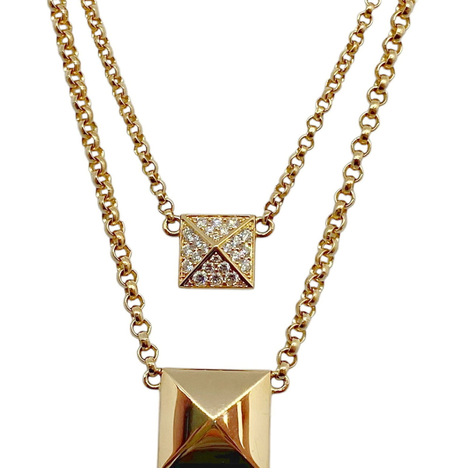 ladies HERMES Clou de H 2-chain necklace K18PG rose gold diamond 2-row pendant 750 RG pink: ladies HERMES Clou de H 2-chain necklace K18PG rose gold diamond 2-row pendant 750 RG pink This listing features ladies HERMES Clou de H 2-chain necklace K18PG rose gold diamond 2-row pendant 750 RG