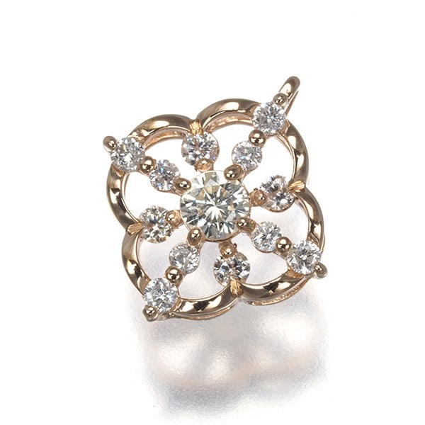 Gold Diamond 0.30Ct Flower Pendant 18K 750 Rose (1 of 4)