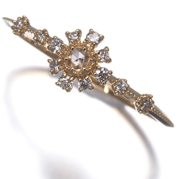 Yg Agete Ring Diamond 0.10Ct Rose-Cut Flower Yukiwariso Us5 18K (1 of 5)