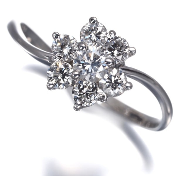 Gold Diamond 0.51Ct Flower Ring 18K 750 White (1 of 4)