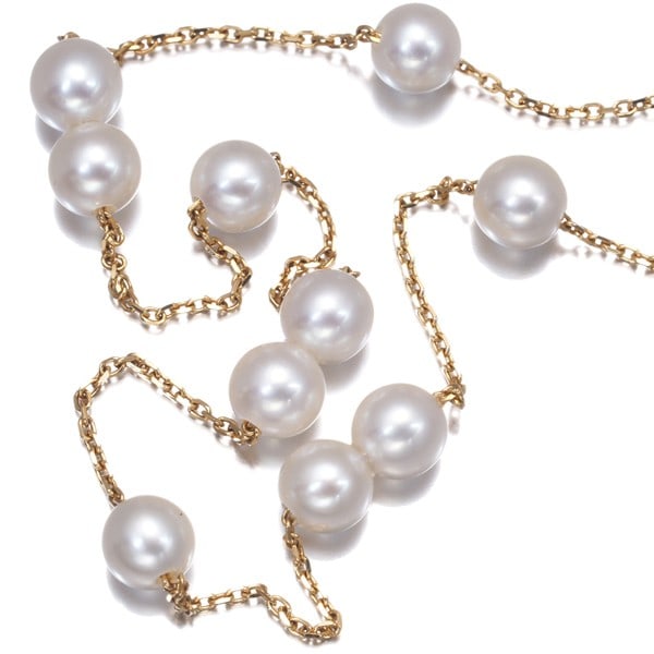 Gold Tasaki Necklace Akoya Pearl 4.6Mm Station 18K 750 Yellow (1 of 4)