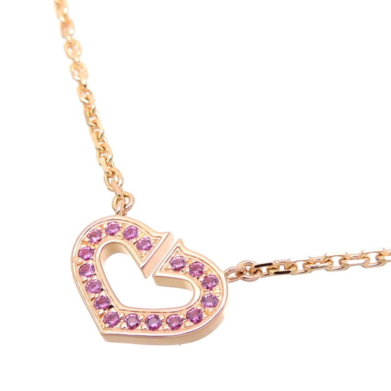 Gold Cartier C Heart Pendant Women's Necklace 750 Pink (1 of 8)