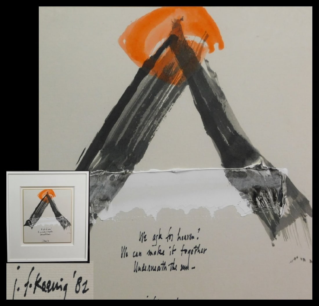 John Franklin Koenig (1982) Original Mixed Media Abstract, Signed and Framed: John Franklin Koenig (1982) Original Mixed Media Abstract, Signed and Framed A stunning original mixed media abstract by John Franklin Koenig, created in 1982, boasts a unique blend of geometric forms