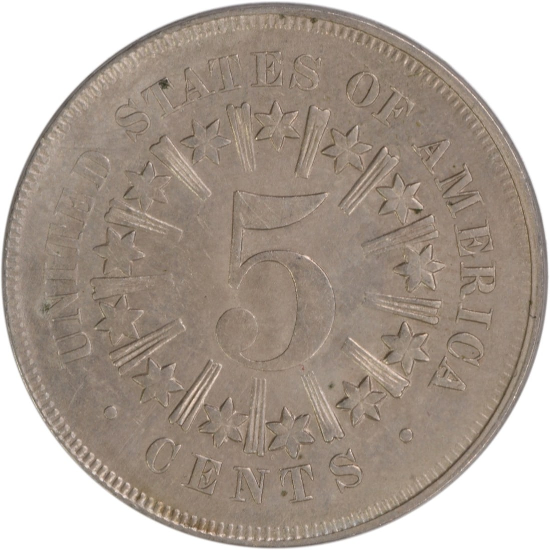 Uncertified 1867 Shield Nickel Rays EF - 2